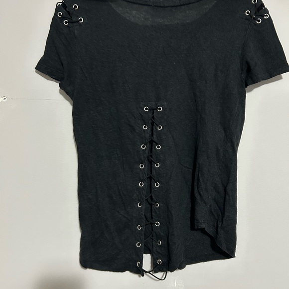 Dex Linen Black Shirt with Grommets and Lace up - Picture 3 of 4